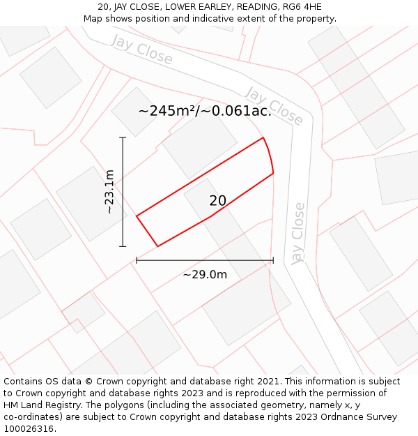 20, JAY CLOSE, LOWER EARLEY, READING, RG6 4HE: Plot and title map