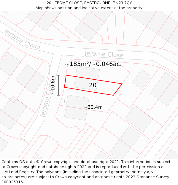 20, JEROME CLOSE, EASTBOURNE, BN23 7QY: Plot and title map