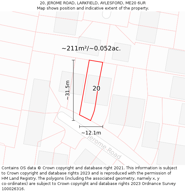 20, JEROME ROAD, LARKFIELD, AYLESFORD, ME20 6UR: Plot and title map