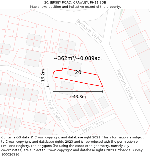 20, JERSEY ROAD, CRAWLEY, RH11 9QB: Plot and title map