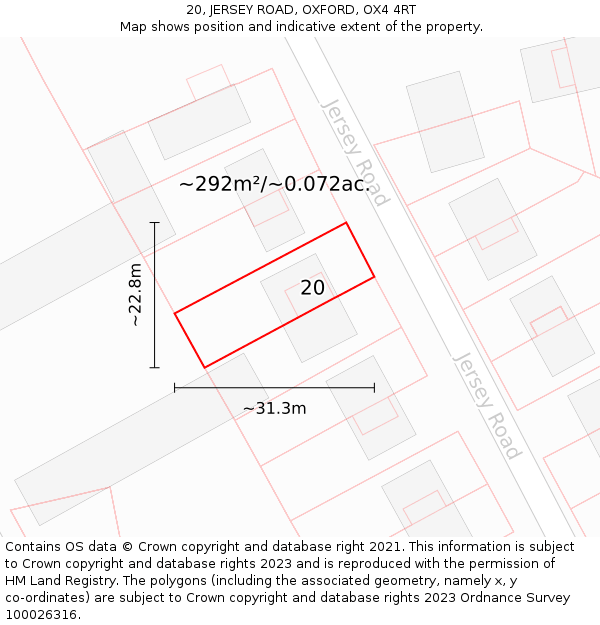 20, JERSEY ROAD, OXFORD, OX4 4RT: Plot and title map