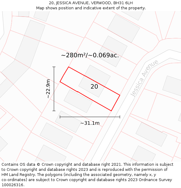 20, JESSICA AVENUE, VERWOOD, BH31 6LH: Plot and title map