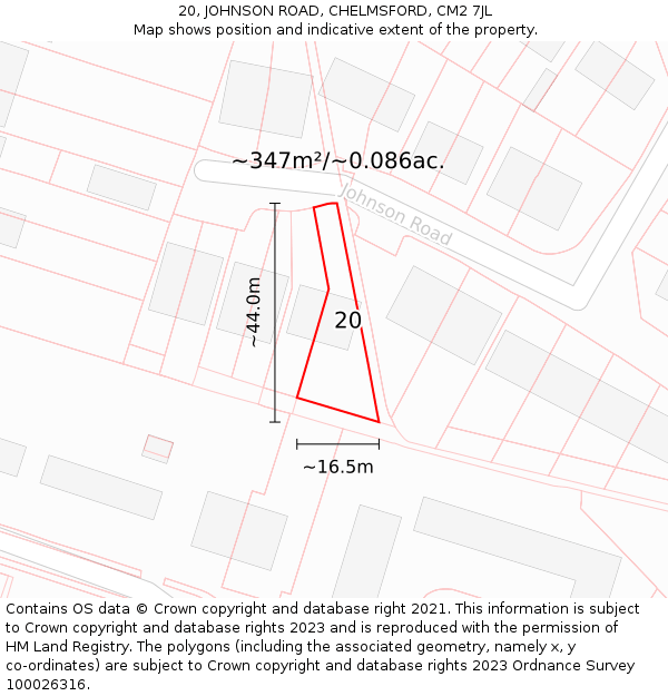 20, JOHNSON ROAD, CHELMSFORD, CM2 7JL: Plot and title map