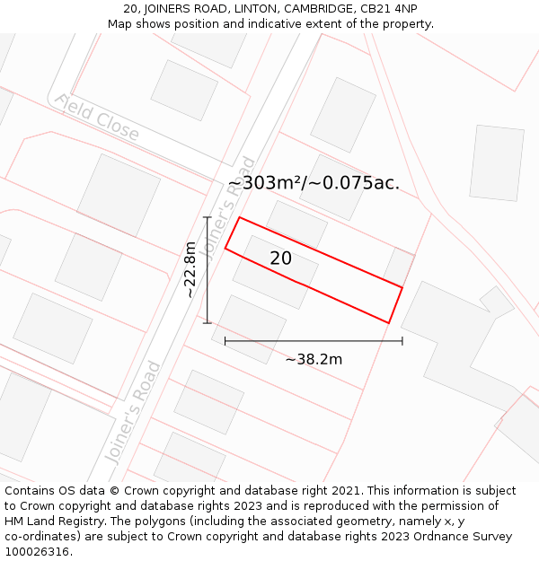20, JOINERS ROAD, LINTON, CAMBRIDGE, CB21 4NP: Plot and title map