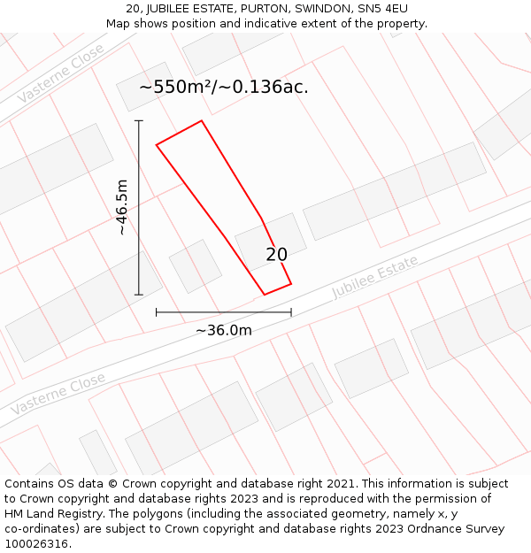 20, JUBILEE ESTATE, PURTON, SWINDON, SN5 4EU: Plot and title map