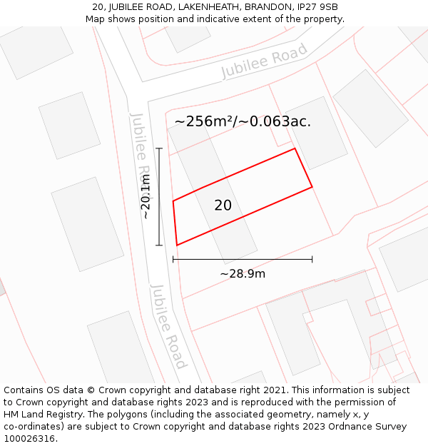 20, JUBILEE ROAD, LAKENHEATH, BRANDON, IP27 9SB: Plot and title map