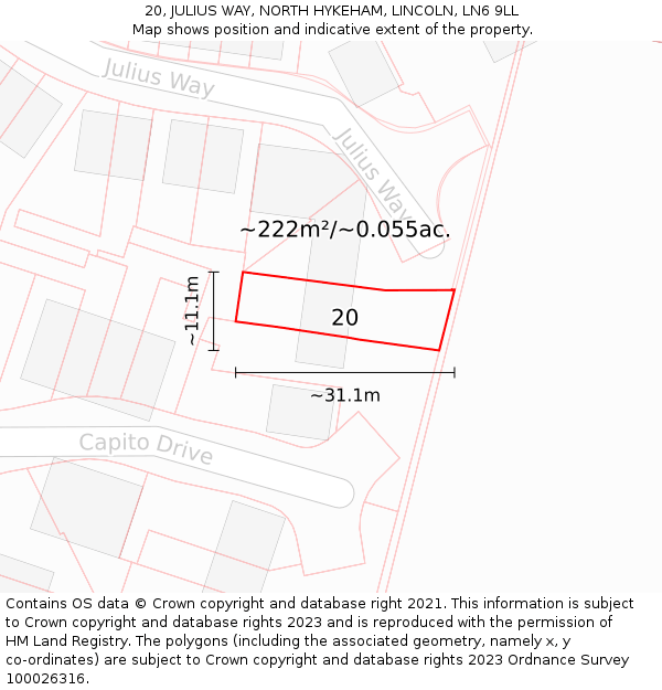 20, JULIUS WAY, NORTH HYKEHAM, LINCOLN, LN6 9LL: Plot and title map