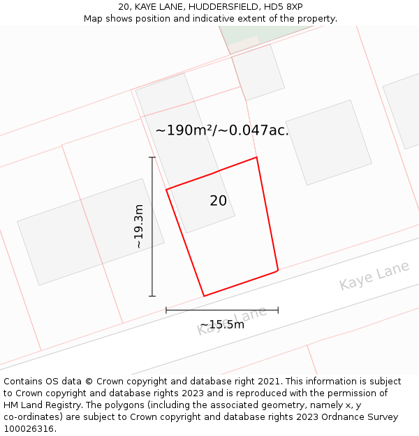 20, KAYE LANE, HUDDERSFIELD, HD5 8XP: Plot and title map