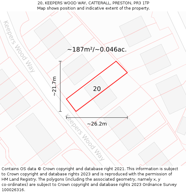 20, KEEPERS WOOD WAY, CATTERALL, PRESTON, PR3 1TP: Plot and title map