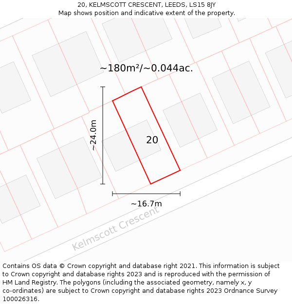 20, KELMSCOTT CRESCENT, LEEDS, LS15 8JY: Plot and title map