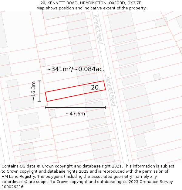 20, KENNETT ROAD, HEADINGTON, OXFORD, OX3 7BJ: Plot and title map