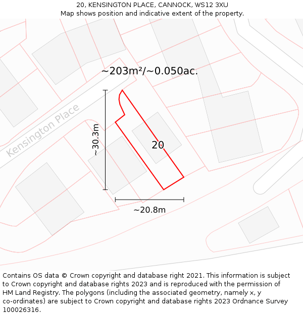 20, KENSINGTON PLACE, CANNOCK, WS12 3XU: Plot and title map