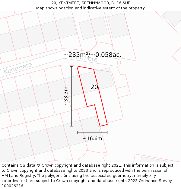 20, KENTMERE, SPENNYMOOR, DL16 6UB: Plot and title map
