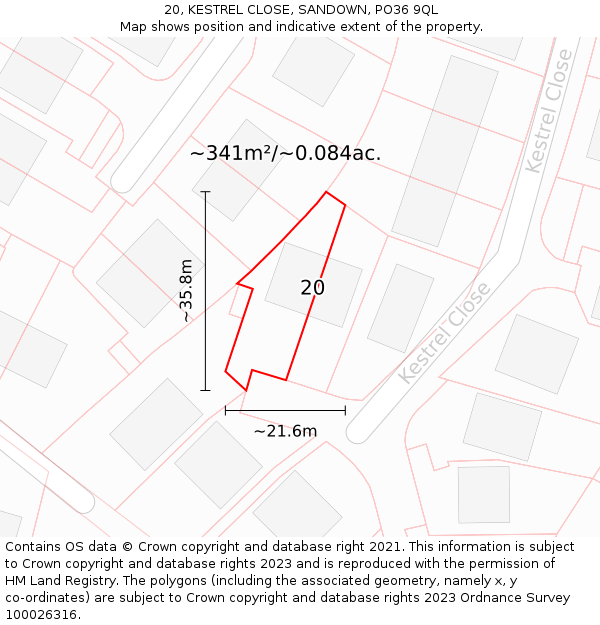 20, KESTREL CLOSE, SANDOWN, PO36 9QL: Plot and title map