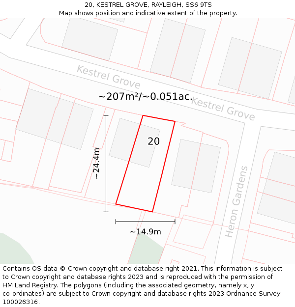 20, KESTREL GROVE, RAYLEIGH, SS6 9TS: Plot and title map