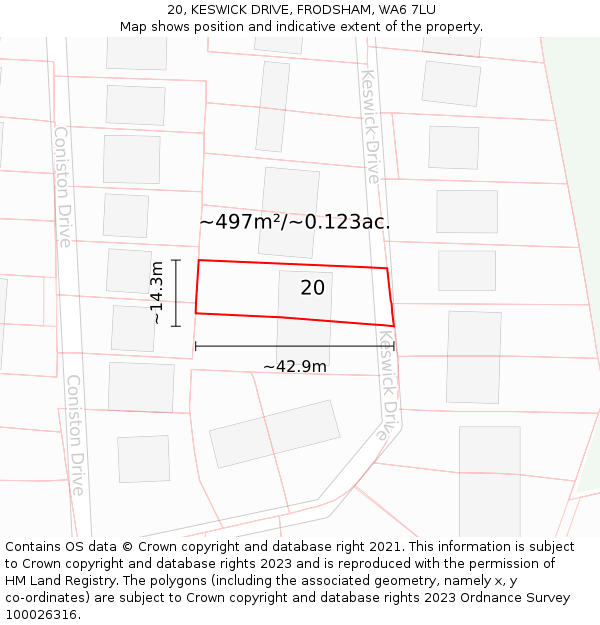 20, KESWICK DRIVE, FRODSHAM, WA6 7LU: Plot and title map