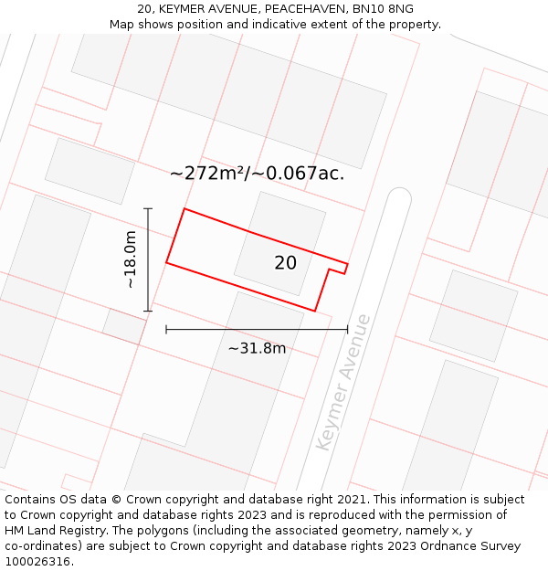 20, KEYMER AVENUE, PEACEHAVEN, BN10 8NG: Plot and title map