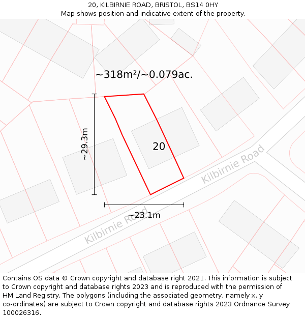 20, KILBIRNIE ROAD, BRISTOL, BS14 0HY: Plot and title map