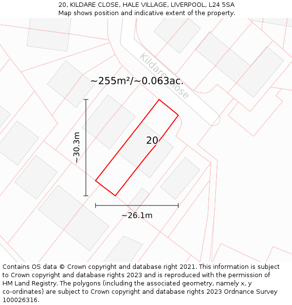 20, KILDARE CLOSE, HALE VILLAGE, LIVERPOOL, L24 5SA: Plot and title map