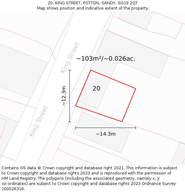 20, KING STREET, POTTON, SANDY, SG19 2QT: Plot and title map