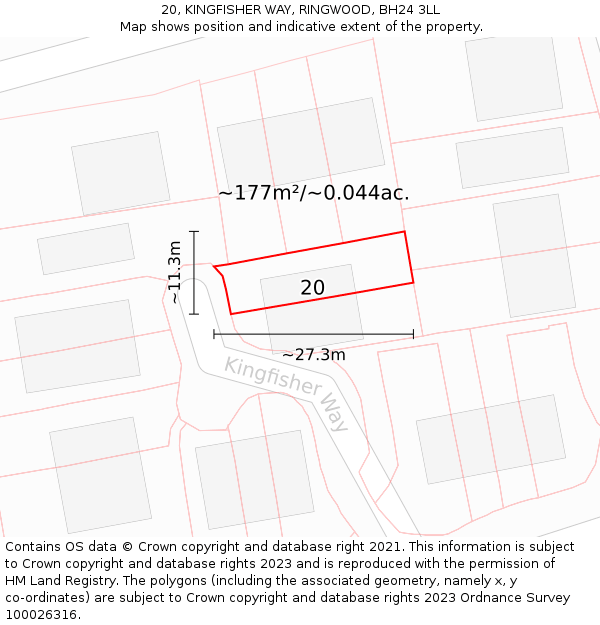 20, KINGFISHER WAY, RINGWOOD, BH24 3LL: Plot and title map