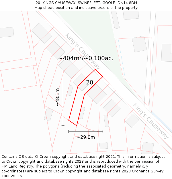 20, KINGS CAUSEWAY, SWINEFLEET, GOOLE, DN14 8DH: Plot and title map