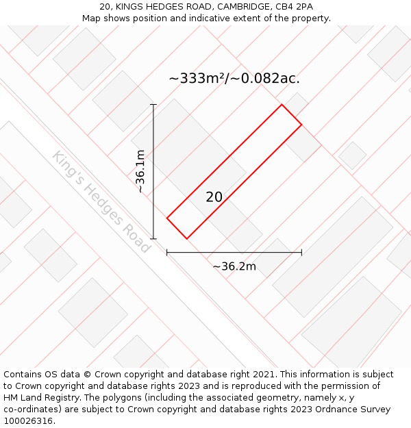 20, KINGS HEDGES ROAD, CAMBRIDGE, CB4 2PA: Plot and title map