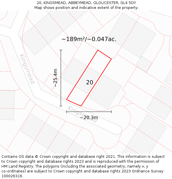 20, KINGSMEAD, ABBEYMEAD, GLOUCESTER, GL4 5DY: Plot and title map