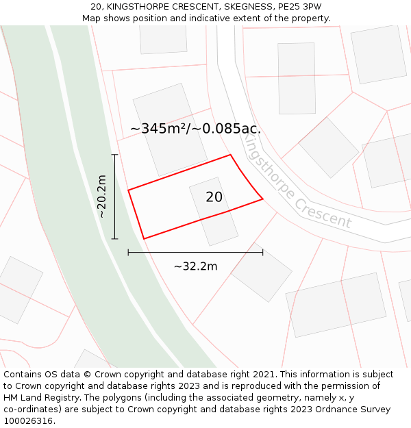 20, KINGSTHORPE CRESCENT, SKEGNESS, PE25 3PW: Plot and title map