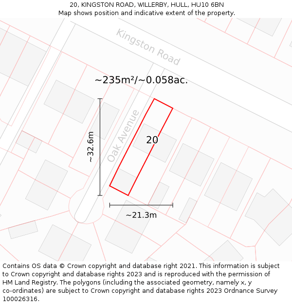 20, KINGSTON ROAD, WILLERBY, HULL, HU10 6BN: Plot and title map