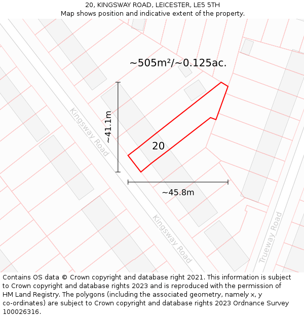 20, KINGSWAY ROAD, LEICESTER, LE5 5TH: Plot and title map