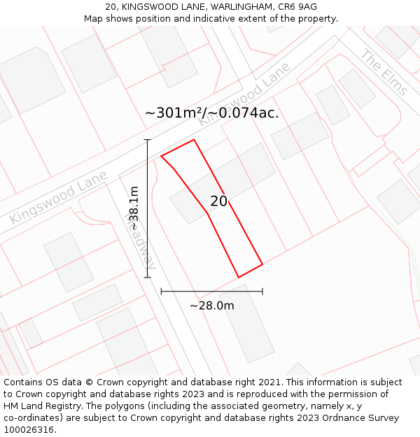 20, KINGSWOOD LANE, WARLINGHAM, CR6 9AG: Plot and title map