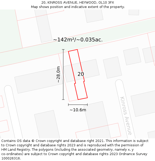 20, KINROSS AVENUE, HEYWOOD, OL10 3FX: Plot and title map