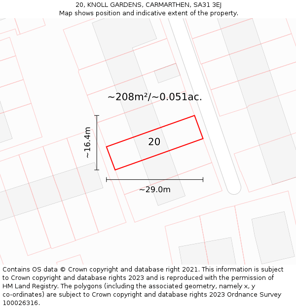 20, KNOLL GARDENS, CARMARTHEN, SA31 3EJ: Plot and title map