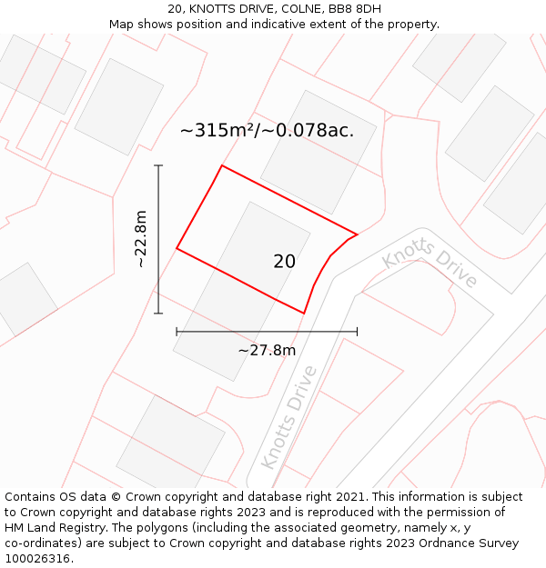 20, KNOTTS DRIVE, COLNE, BB8 8DH: Plot and title map