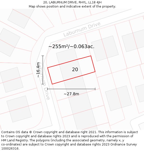 20, LABURNUM DRIVE, RHYL, LL18 4JH: Plot and title map