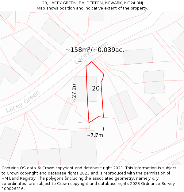 20, LACEY GREEN, BALDERTON, NEWARK, NG24 3NJ: Plot and title map