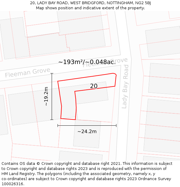 20, LADY BAY ROAD, WEST BRIDGFORD, NOTTINGHAM, NG2 5BJ: Plot and title map