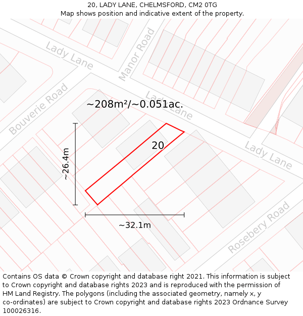 20, LADY LANE, CHELMSFORD, CM2 0TG: Plot and title map