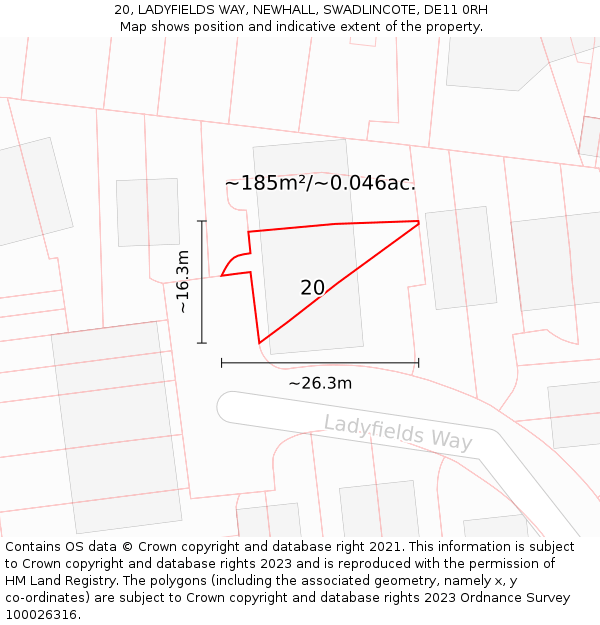 20, LADYFIELDS WAY, NEWHALL, SWADLINCOTE, DE11 0RH: Plot and title map