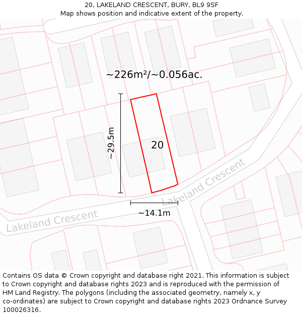 20, LAKELAND CRESCENT, BURY, BL9 9SF: Plot and title map