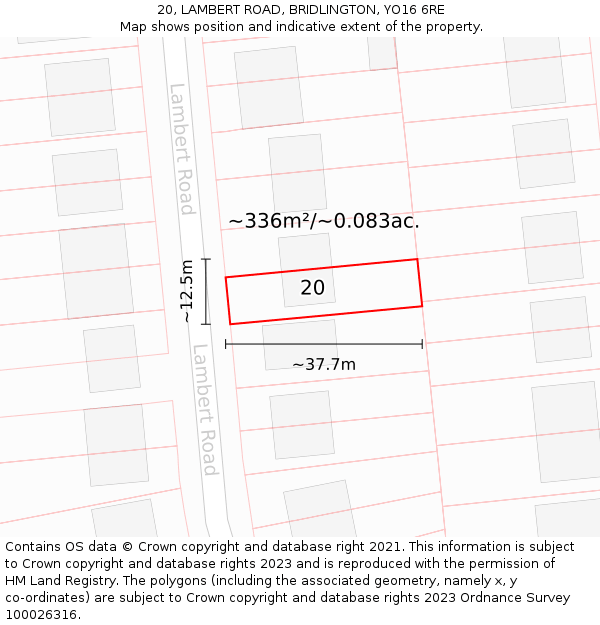 20, LAMBERT ROAD, BRIDLINGTON, YO16 6RE: Plot and title map