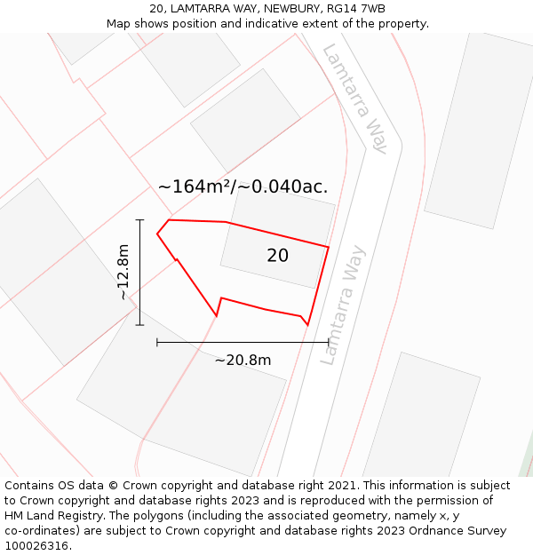 20, LAMTARRA WAY, NEWBURY, RG14 7WB: Plot and title map