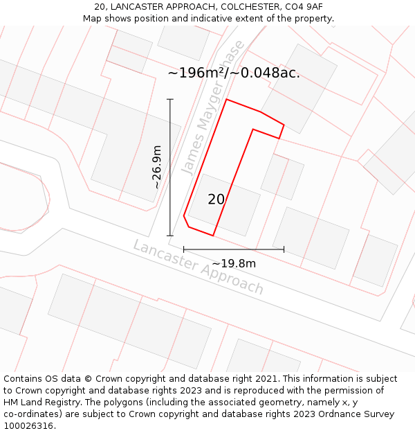 20, LANCASTER APPROACH, COLCHESTER, CO4 9AF: Plot and title map