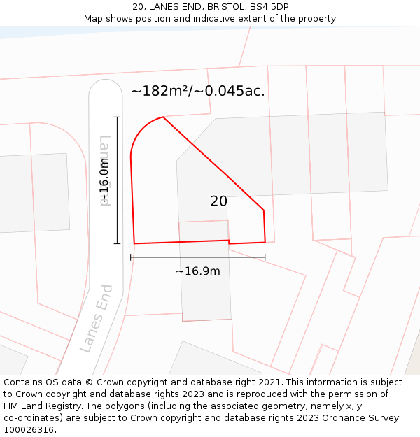 20, LANES END, BRISTOL, BS4 5DP: Plot and title map