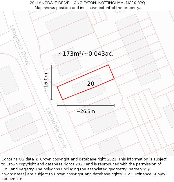 20, LANGDALE DRIVE, LONG EATON, NOTTINGHAM, NG10 3PQ: Plot and title map