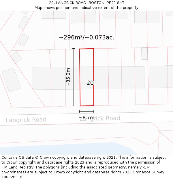 20, LANGRICK ROAD, BOSTON, PE21 8HT: Plot and title map