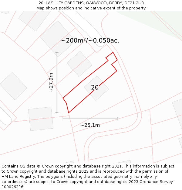 20, LASHLEY GARDENS, OAKWOOD, DERBY, DE21 2UR: Plot and title map
