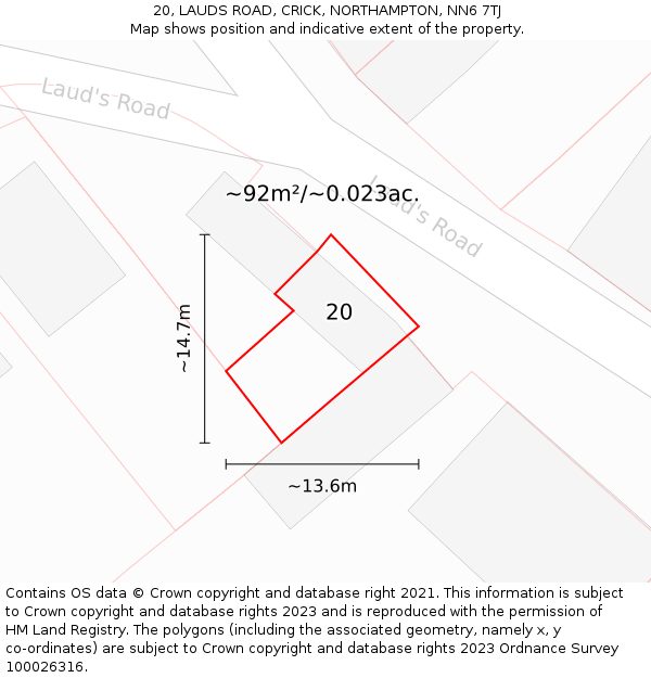 20, LAUDS ROAD, CRICK, NORTHAMPTON, NN6 7TJ: Plot and title map