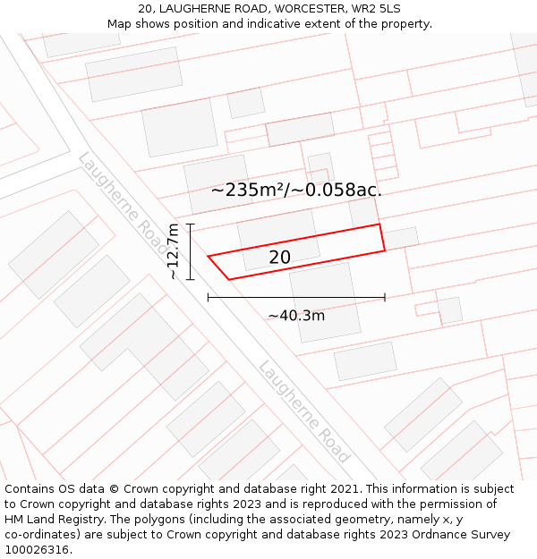 20, LAUGHERNE ROAD, WORCESTER, WR2 5LS: Plot and title map